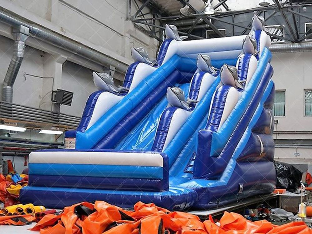 Батут-горка "Дельфины 2" с барьером