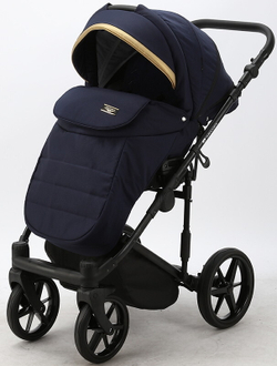 Детская коляска Adamex Rimini 2 в 1 RI58-LUX Т.СИН+Т.СИН.ПЕРЛ.КОЖА+ЗОЛОТО.ОТДЕЛКА