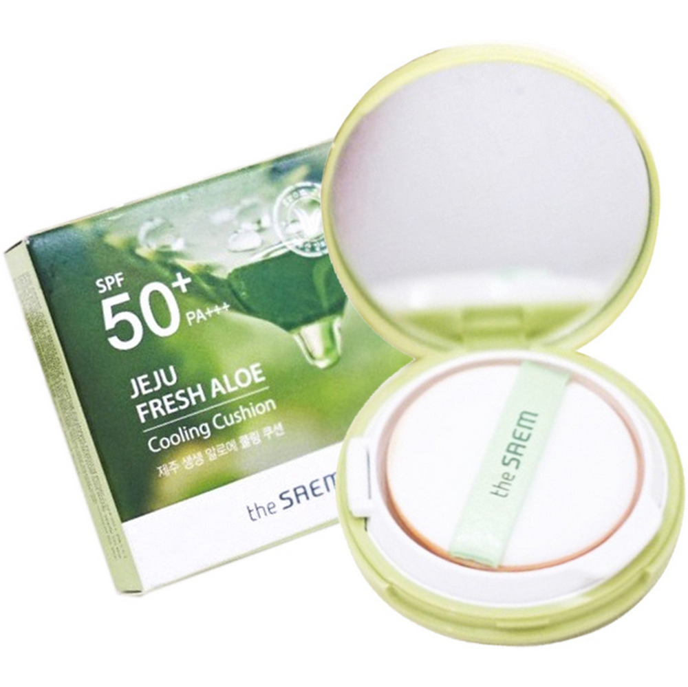 The Saem Jeju Fresh Aloe Cooling Cushion Natural Beige SPF50+ PA+++ освежающий солнцезащитный кушон с алоэ