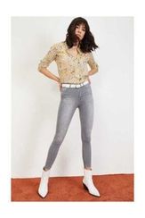 Qadın üçün yüksək bel şalvar boz cins 10021013