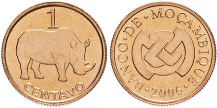 Мозамбик 1 сентаво, 2006 Носорог XF