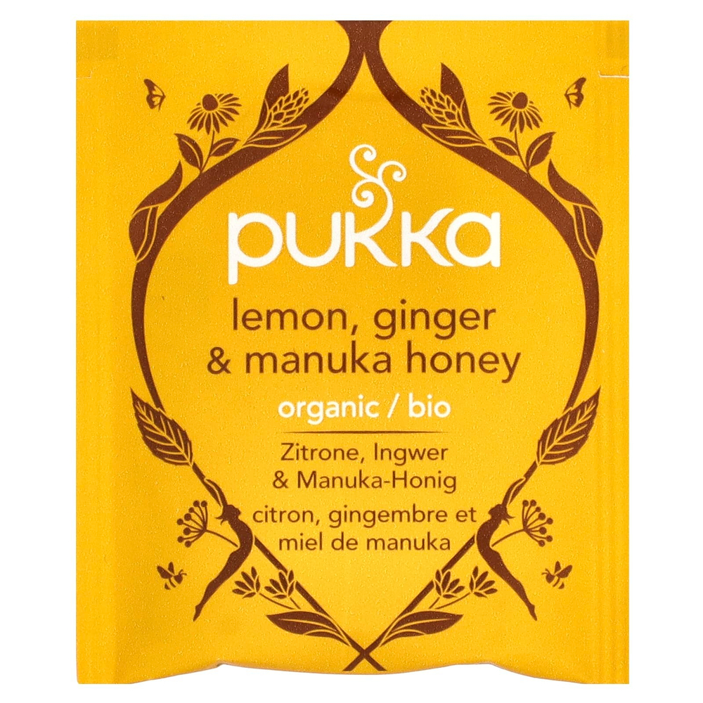 Pukka Herbs, Органический травяной чай, лимонный имбирь и мед манука, без кофеина, 20 пакетиков, 40 г (1,41 унции)