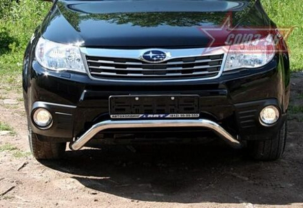 Защита переднего бампера (нержавейка) нижняя Subaru Forester (2008-) скоба (за искл. версии STI) d60 / Субару Форестер