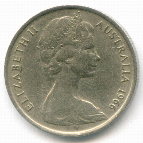 5 центов 1966 год. Австралия (Елизавета II). Ехидна. Медно-никель, диаметр 19.4 мм. VF-XF