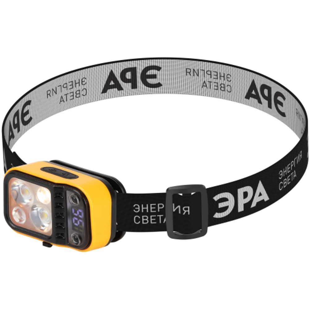 Фонарь налобный светодиодный ЭРА Рабочие Практик GA-813 аккумуляторный 3+3 Bт сенсорное управление дисплей 4 режима | Налобные фонари