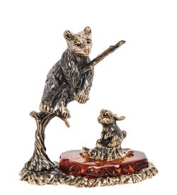 Народные промыслы AM-3289 Фигурка «Медведь с зайцем друзья» (латунь, янтарь)