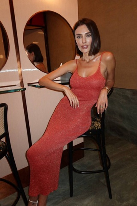 платье макси с добавлением люрекса в цвете коралл