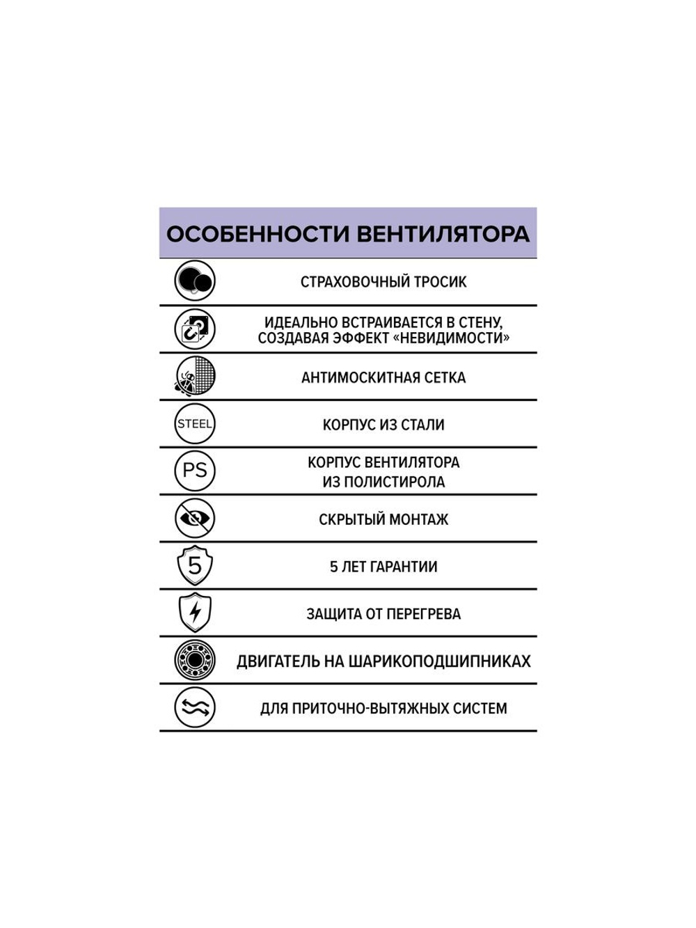 Вентилятор осевой встраив. SYMPHONY D100 сетка двигатель BB ERA SYMPHONY 4S BB