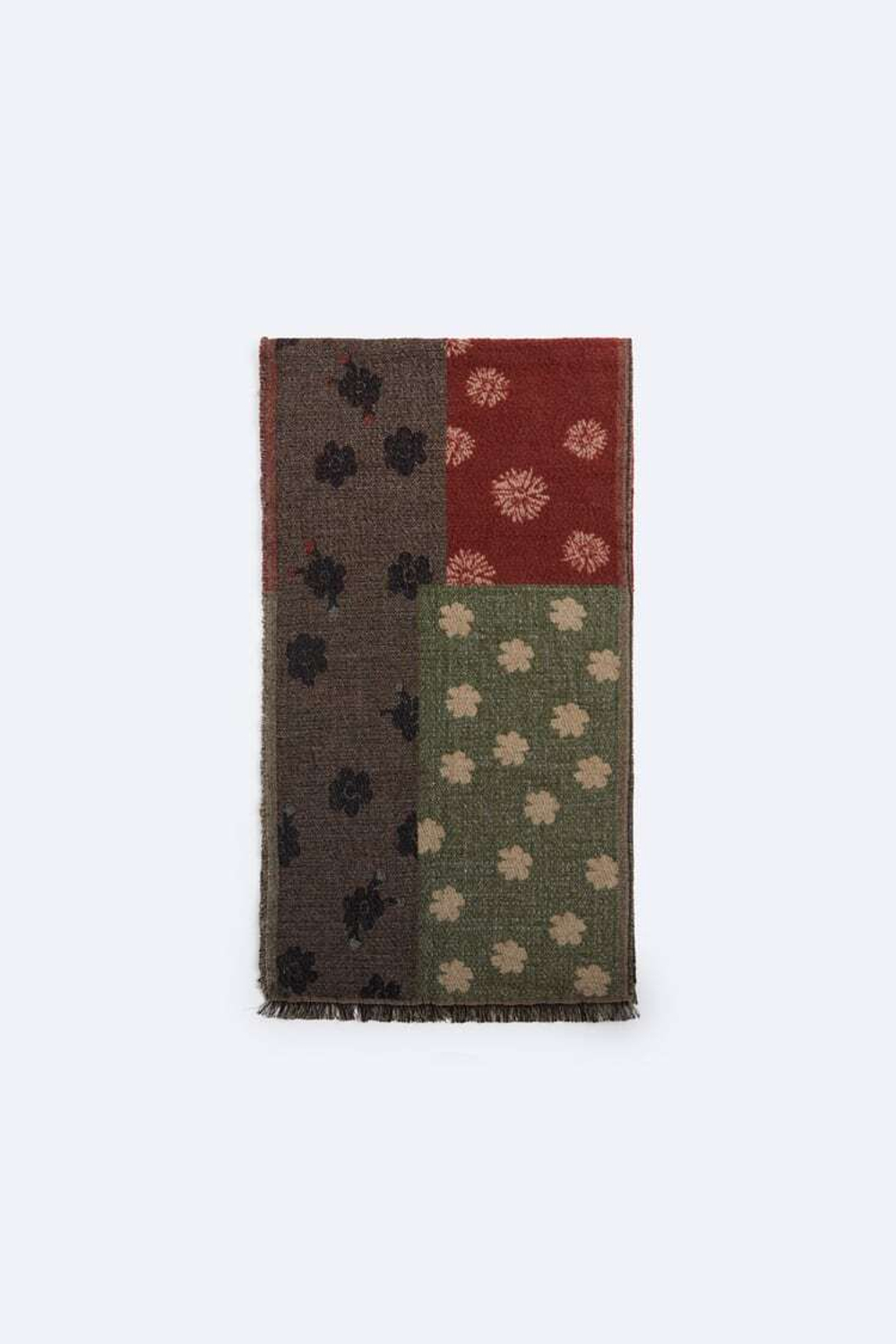 ZARA ЖАККАРДОВЫЙ ШАРФ В СТИЛЕ ПЭЧВОРК, КОРИЧНЕВЫЙ