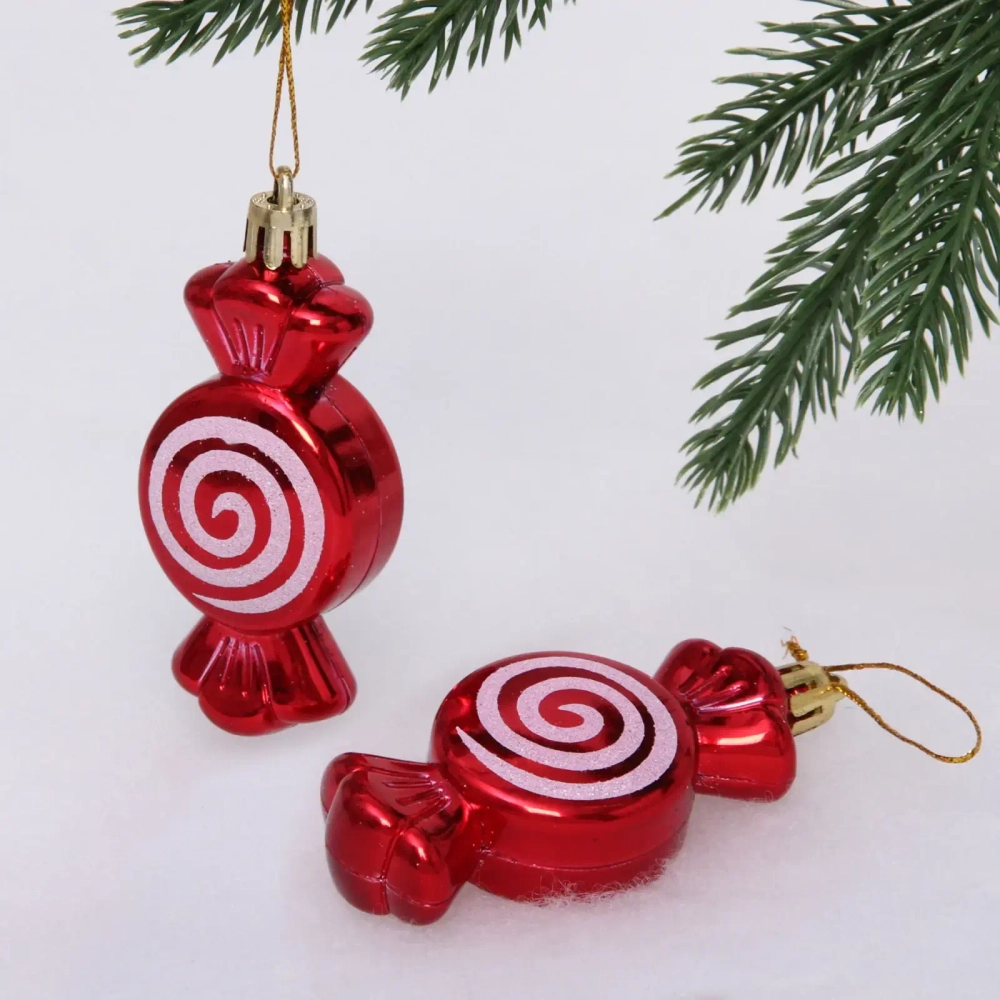 Елочные игрушки «Карамельки» 7,5 см (набор 2 шт), Красный