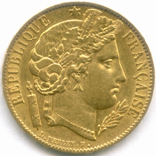 20 франков 1851 год. Франция. 2-я республика. Золото XF