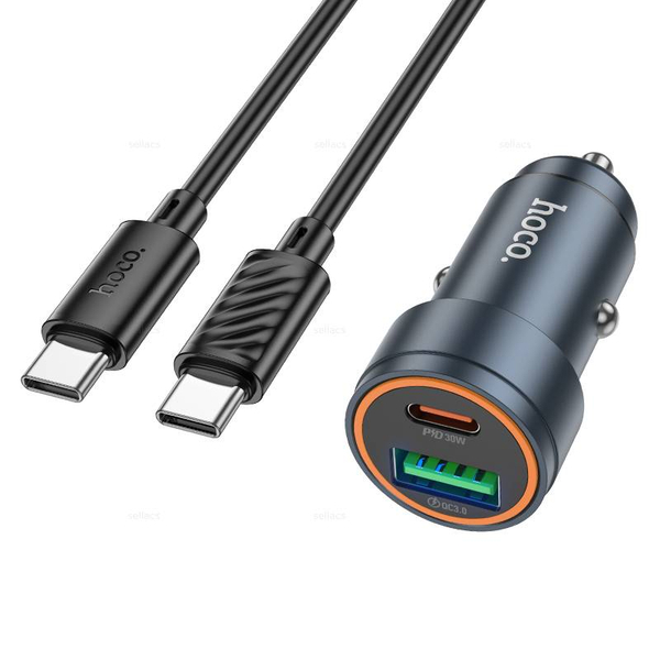 Автомобильное зарядное устройство для Type-C Hoco Z57A PD30W+QC3.0 (metal grey)