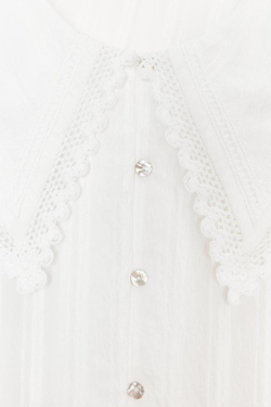 ZARA РУБАШКА С КРУГЛЫМ ВОРОТНИКОМ И КРУЖЕВОМ, ЖЕЛТОВАТО-БЕЛЫЙ