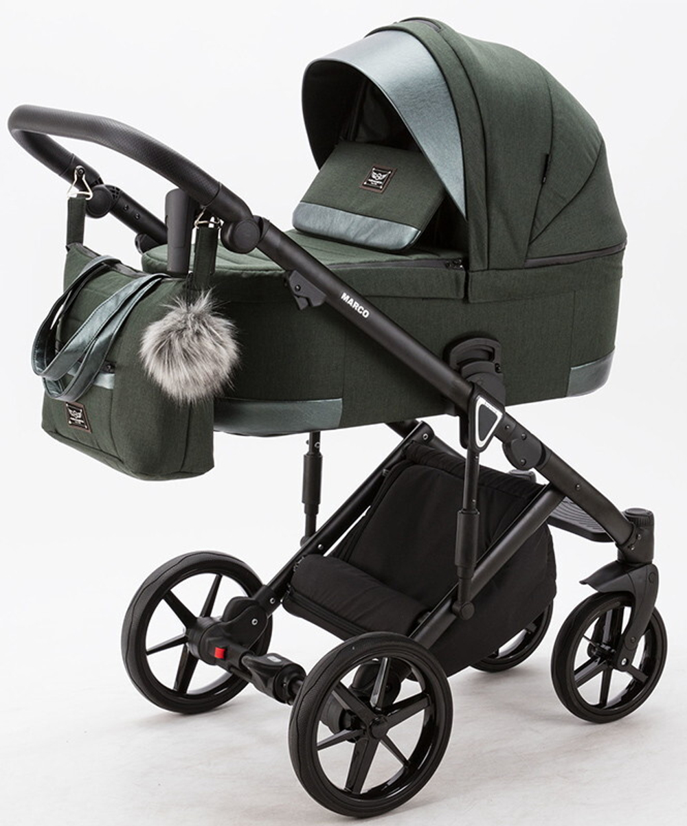 Детская коляска Adamex Marco 3 в 1 GA06 (Т. ЗЕЛ.ТК.+ Т. ЗЕЛ. КОЖ. ОТДЕЛКА)