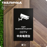 Табличка Ведется видеонаблюдение, на дверь и стену, информационная и мультиязычная (русский, английский, китайский), серия GLOBAL, 25х15 см, Айдентика Технолоджи