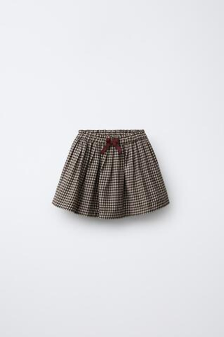 ZARA МЯГКАЯ ЮБКА В КЛЕТКУ ВИШИ, КОРИЧНЕВЫЙ