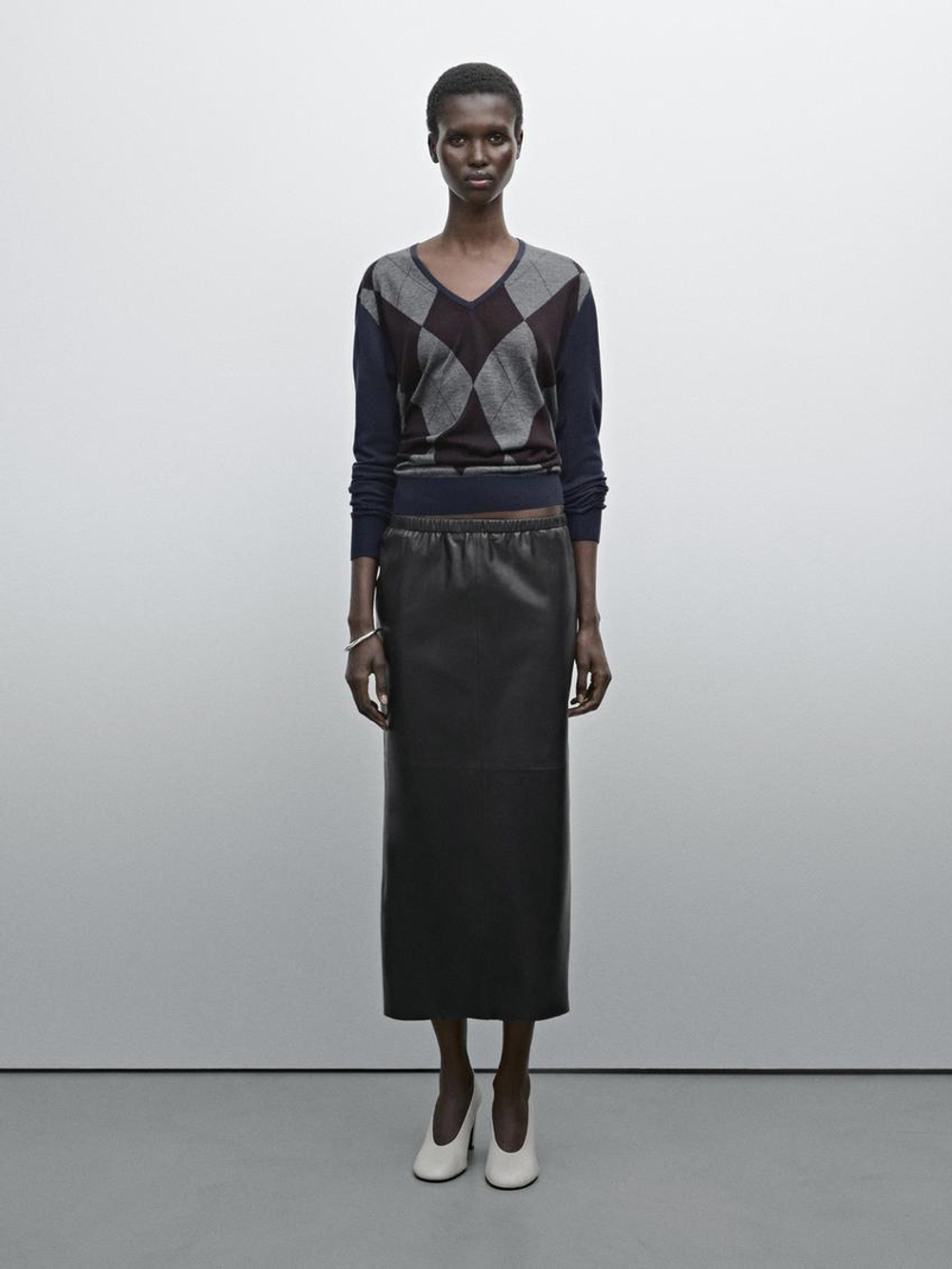 Massimo Dutti Свитер из смесового трикотажа с узорами, темно-синий