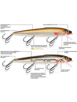 Воблер Минноу ГУСАР 140mm, вес - 24,0g,