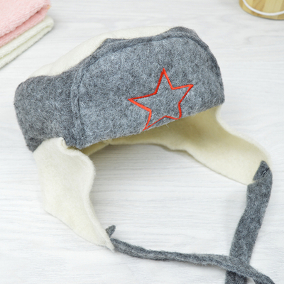 Шапка для бани модельная "Ушанка со звездой" тёмный верх, с вышивкой, тм "Бацькина баня"