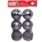 Новогодние шары 6 см (набор 6 шт) «Микс фактур», Графит (пакет)