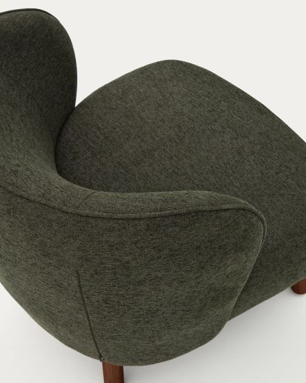 Кресло Ulit из зеленой синели с ножками из ясеня с отделкой под орех