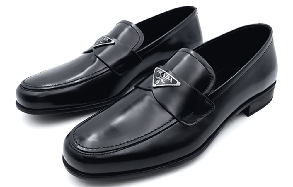 PRADA Brushed Leather Penny Loafers
