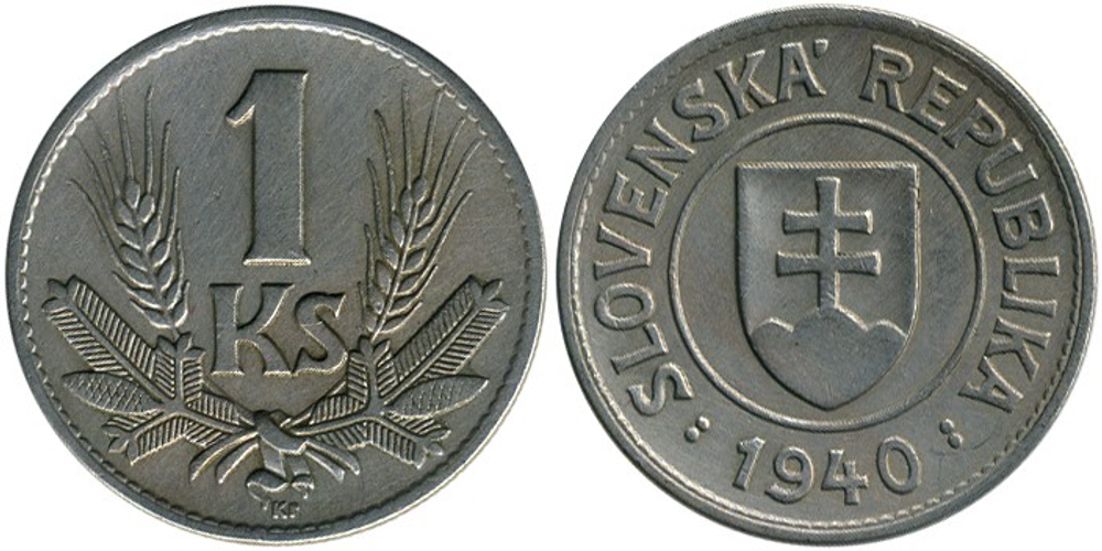 Словакия 1 крона, 1940 - 1945 Герб XF