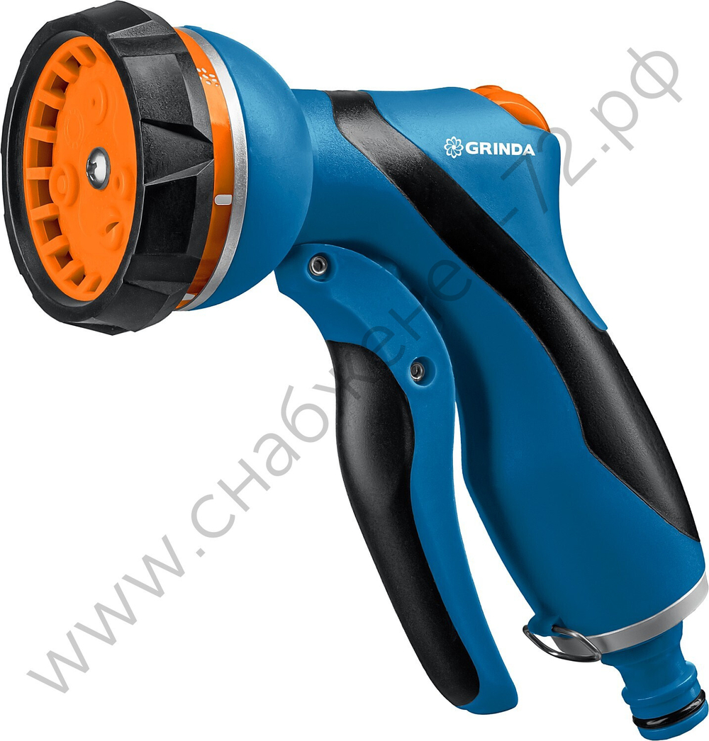 Поливочный пистолет GRINDA PROLine F-7 7 режимов, курок спереди, двухкомпонентный с регулятором напора