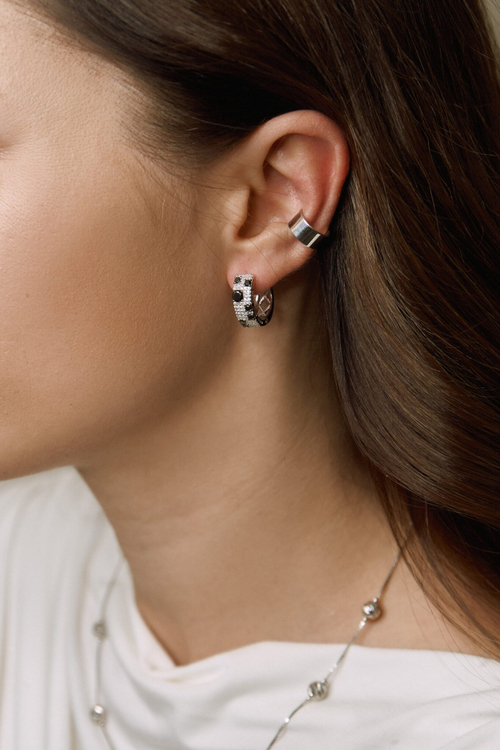 Серьги серебряные с черными фианитами