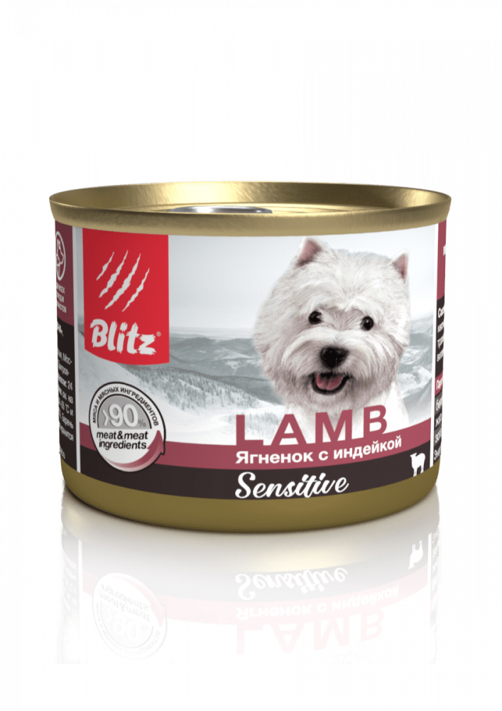 Blitz Sensitive Dog Lamb &amp; Turkey (Pate), собаки всех пород, ягненок индейка, паштет, банка (200 г)