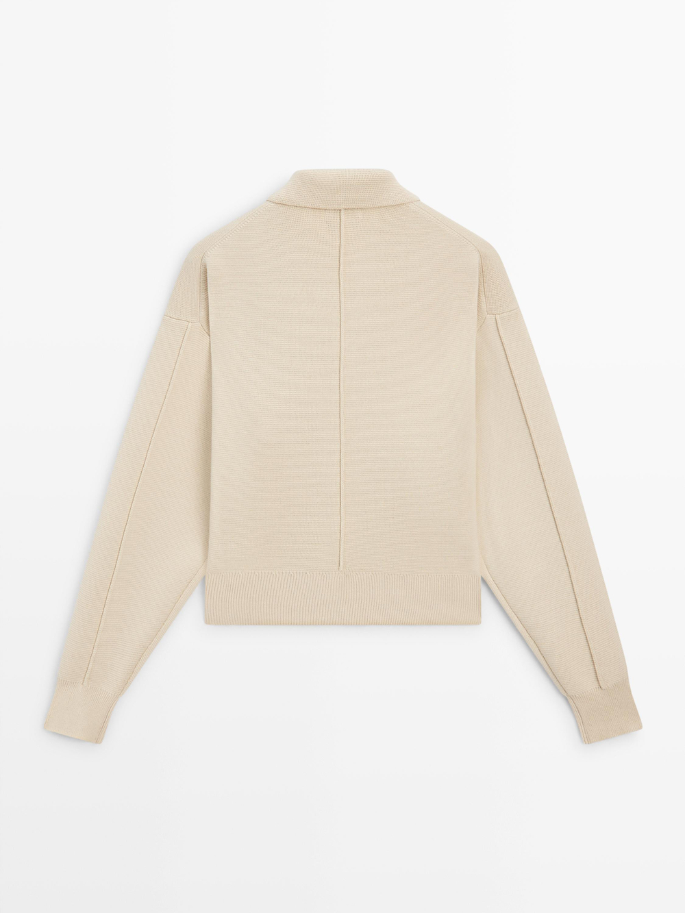 Massimo Dutti Кардиган из хлопкового трикотажа с воротником поло, ванильный