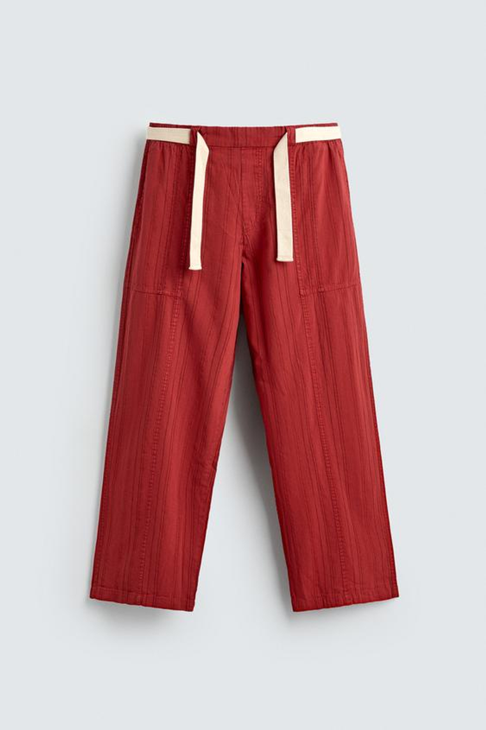 ZARA БРЮКИ RELAXED FIT В ПОЛОСКУ, КРАСНЫЙ