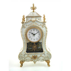 Музыкальная шкатулка 17x9x32 Musicbox Kingdom Chimney clock white Каминные часы состаренные белые с золотом