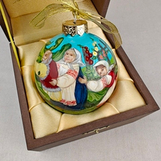 Шар новогодний ручная роспись Палех "Репка" на голубом в футляре