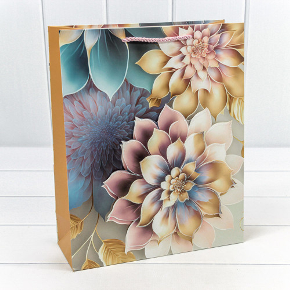 Пакет подарочный 26х32х10см Премиум "Цветы" с 3D аппликацией (Микс)