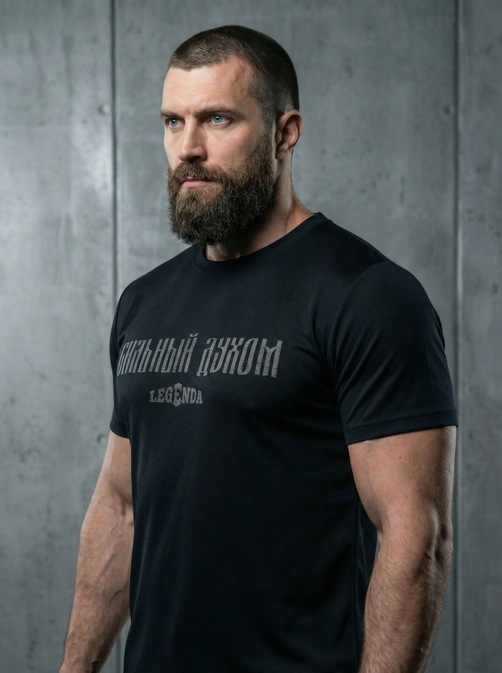 Футболка тренировочная мужская черная LEGENDA Logo Сильный духом