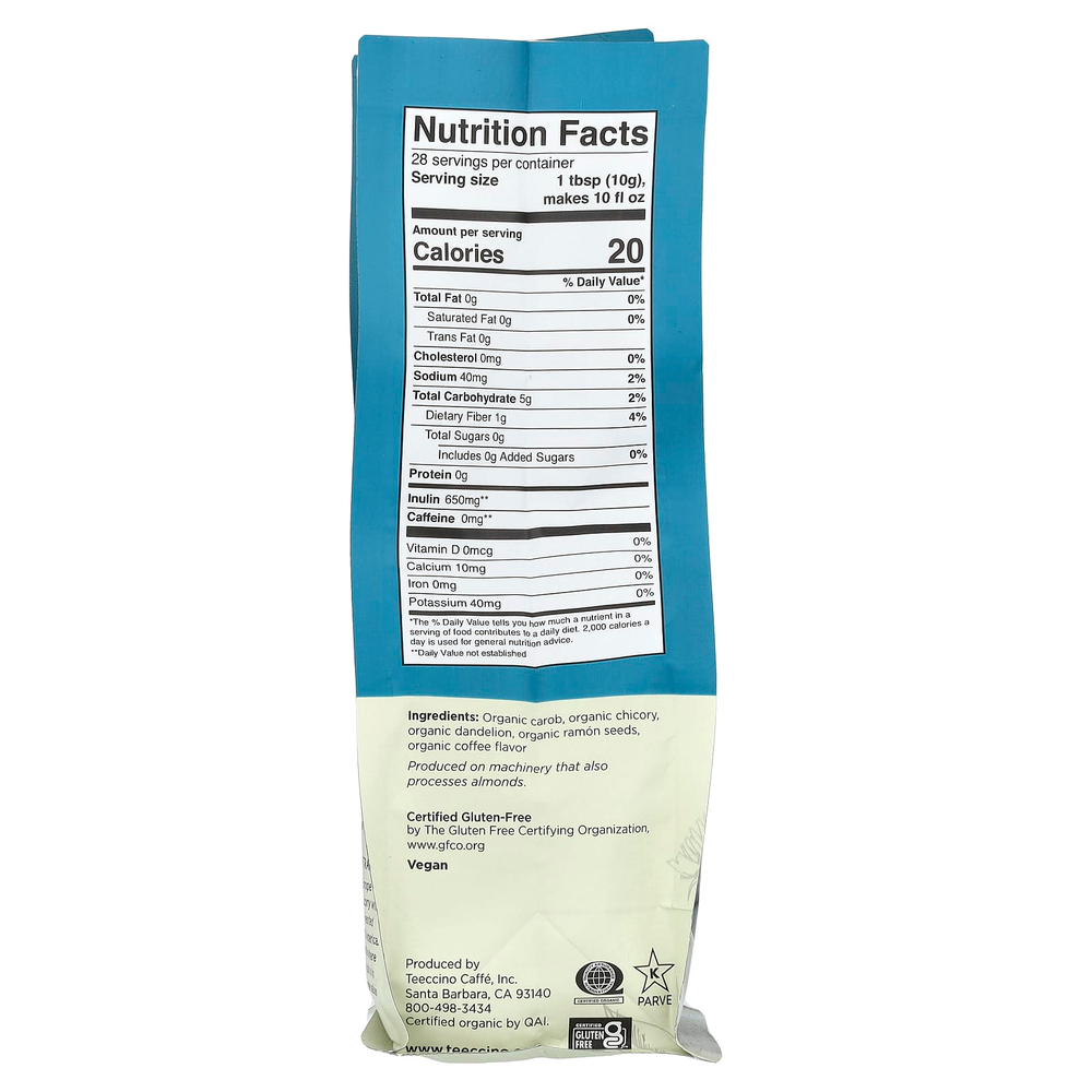Teeccino, Органический цикорий и травяной кофе, одуванчик, темная обжарка, без кофеина, 284 г (10 унций)