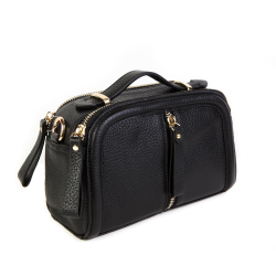 Практичная женская маленькая чёрная сумочка из натуральной кожи 21х14х7 см Doublecity 9438 Black
