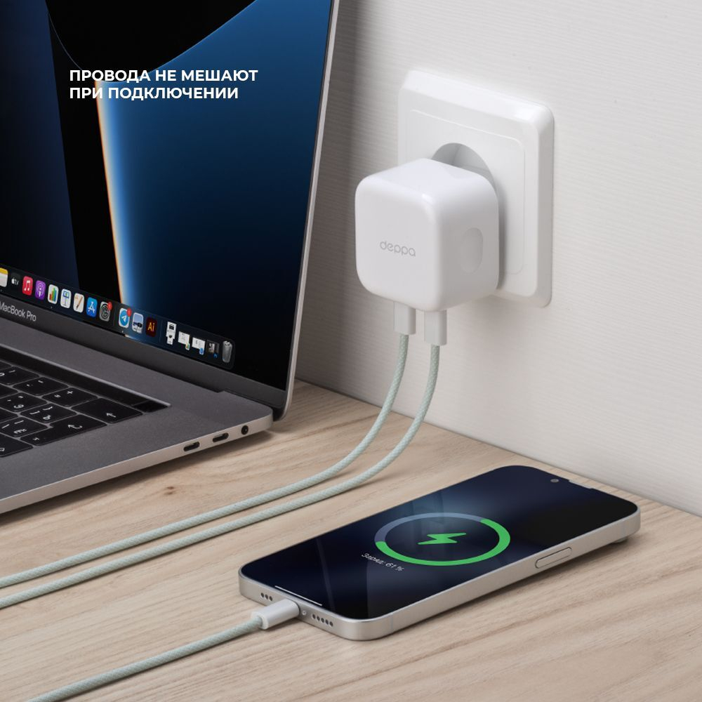 Сетевое зарядное устройство Wall Charger 2xUSB Type-C, PD, 35Вт, белый