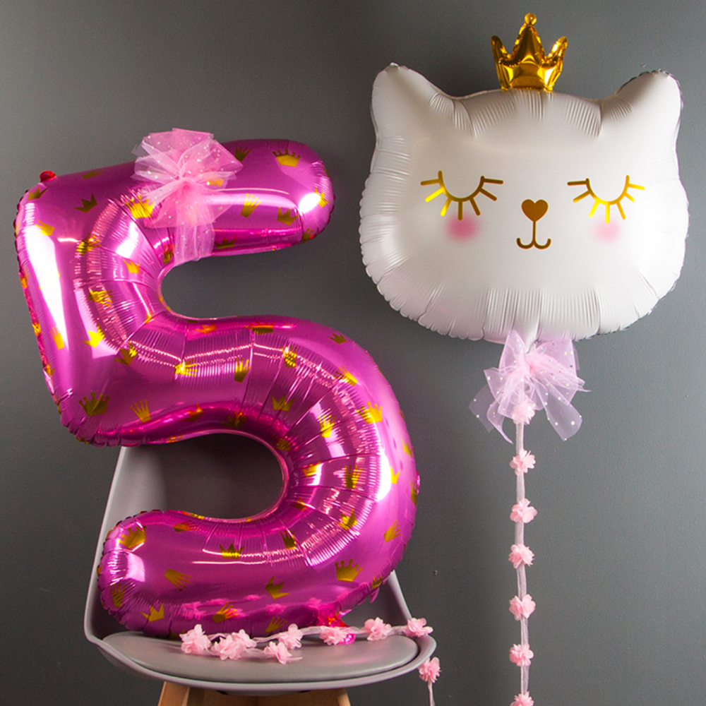 Шар (40''/102 см) Цифра, 5 Slim, Фуше, 1 шт. в упак.