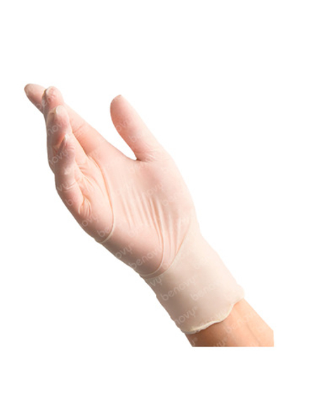 Перчатки одноразовые Benovy латексные неопудреные телесные текст. (цена за 50 пар) (х1х10уп.)