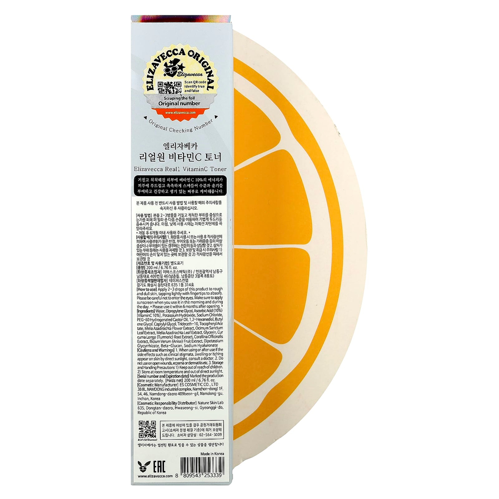 Elizavecca, Real 1, тоник с витамином C, 200 мл (6,76 жидк. Унции)