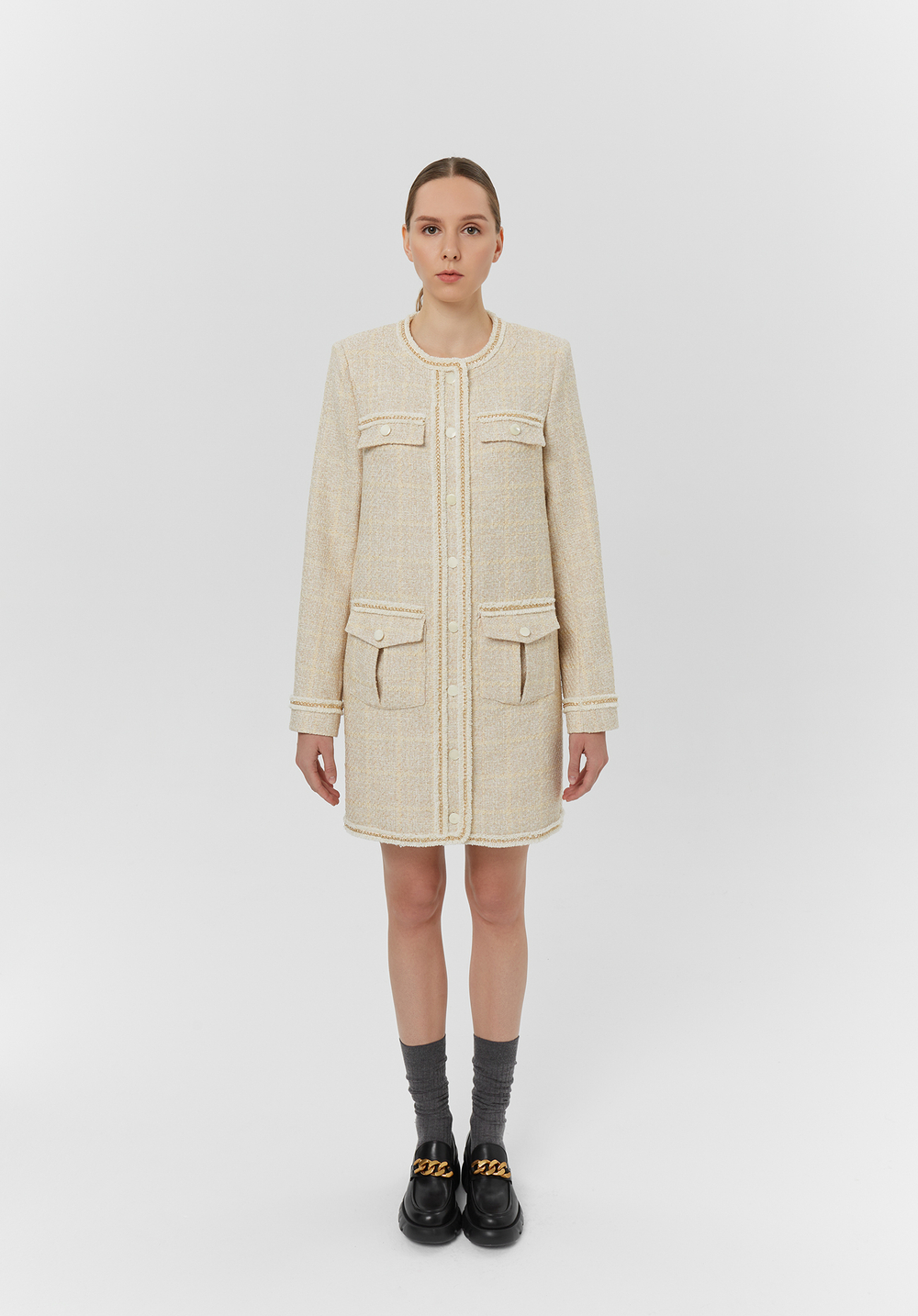 Платье из твида, молочный