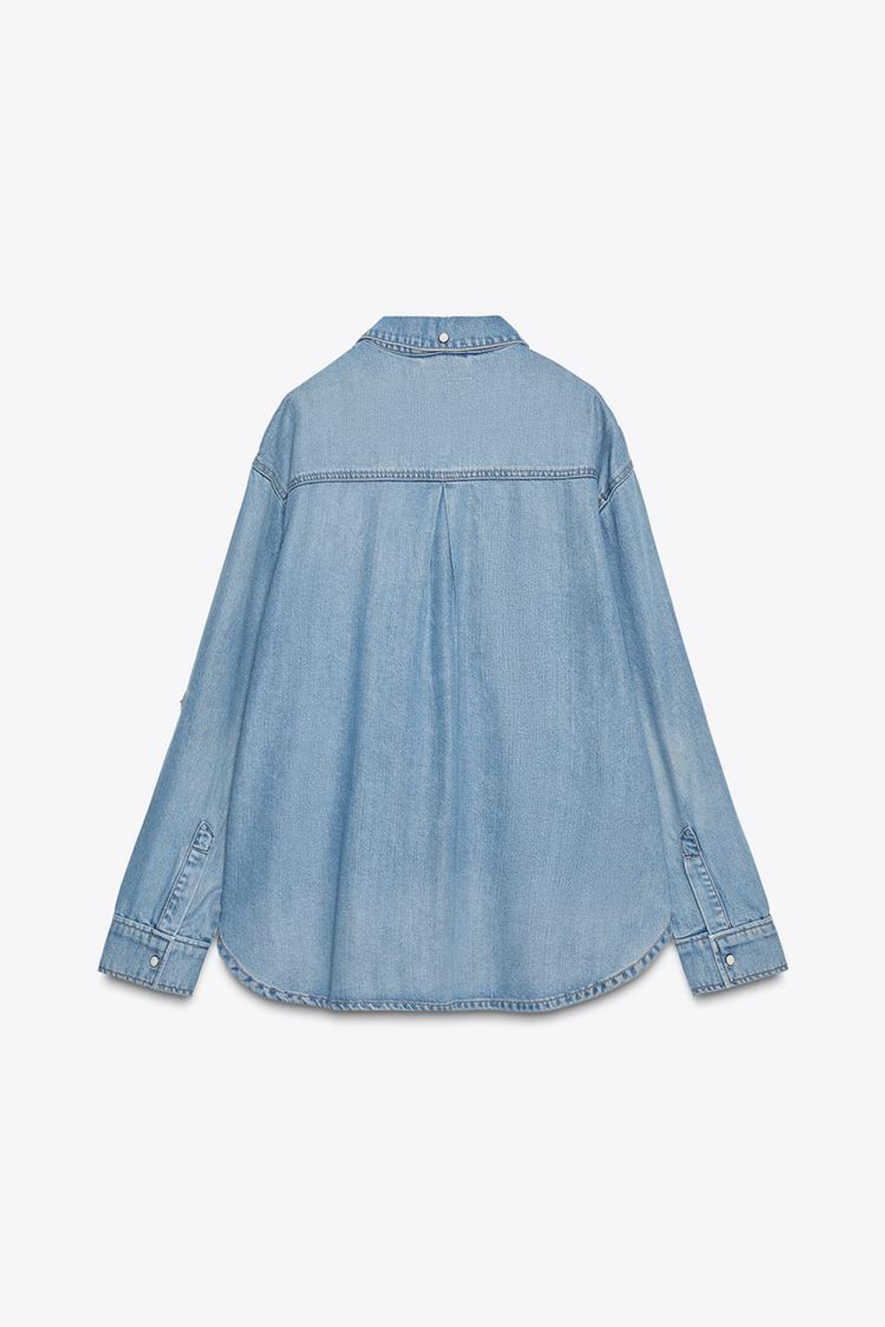 ZARA ДЖИНСОВАЯ РУБАШКА ОВЕРСАЙЗ, ВЫЦВЕТШИЙ СИНИЙ