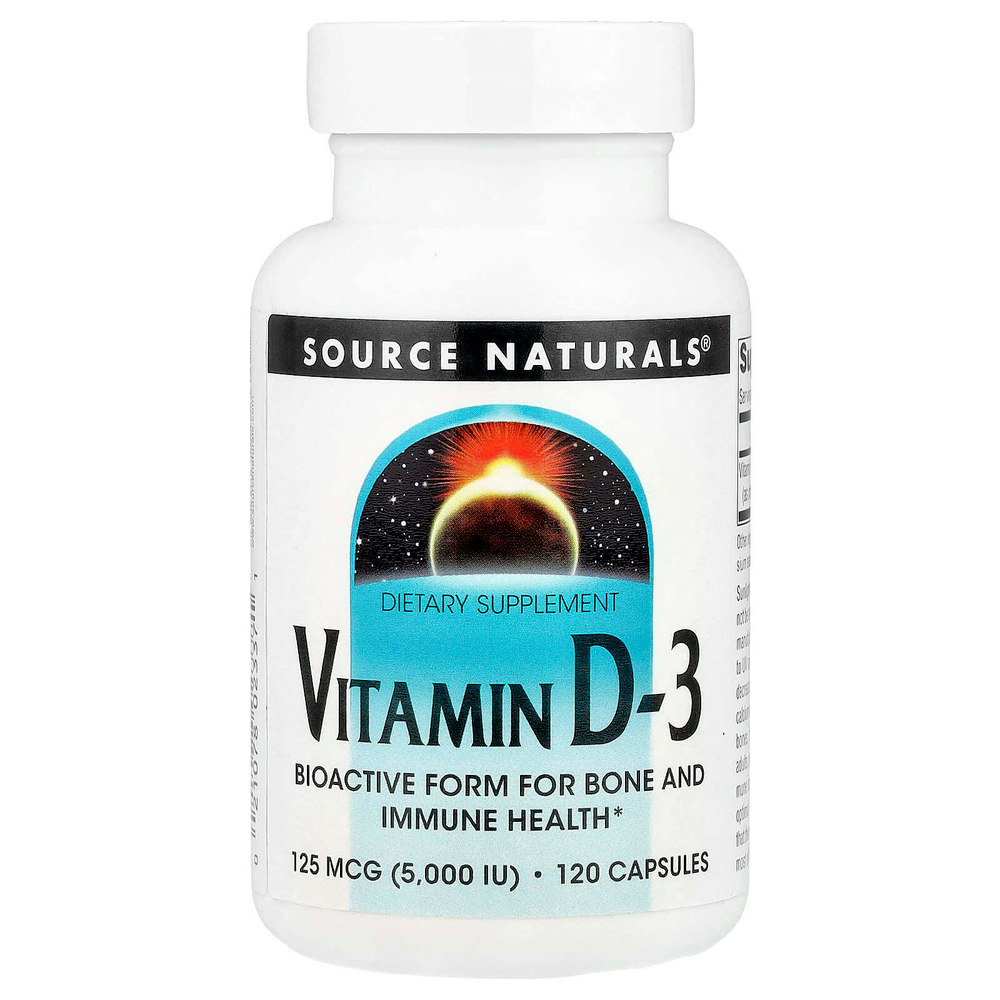 Source Naturals, витамин D3, 5000 МЕ, 120 капсул