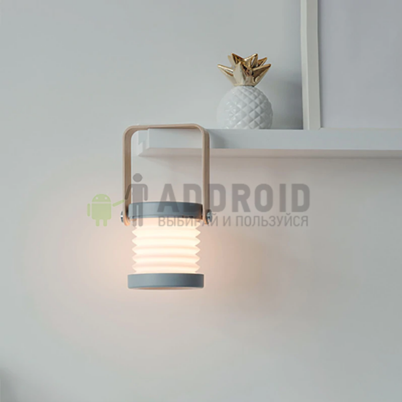 Светодиодная переносная настольная LED лампа ночник с деревянной ручкой и зарядкой от USB (Grey)