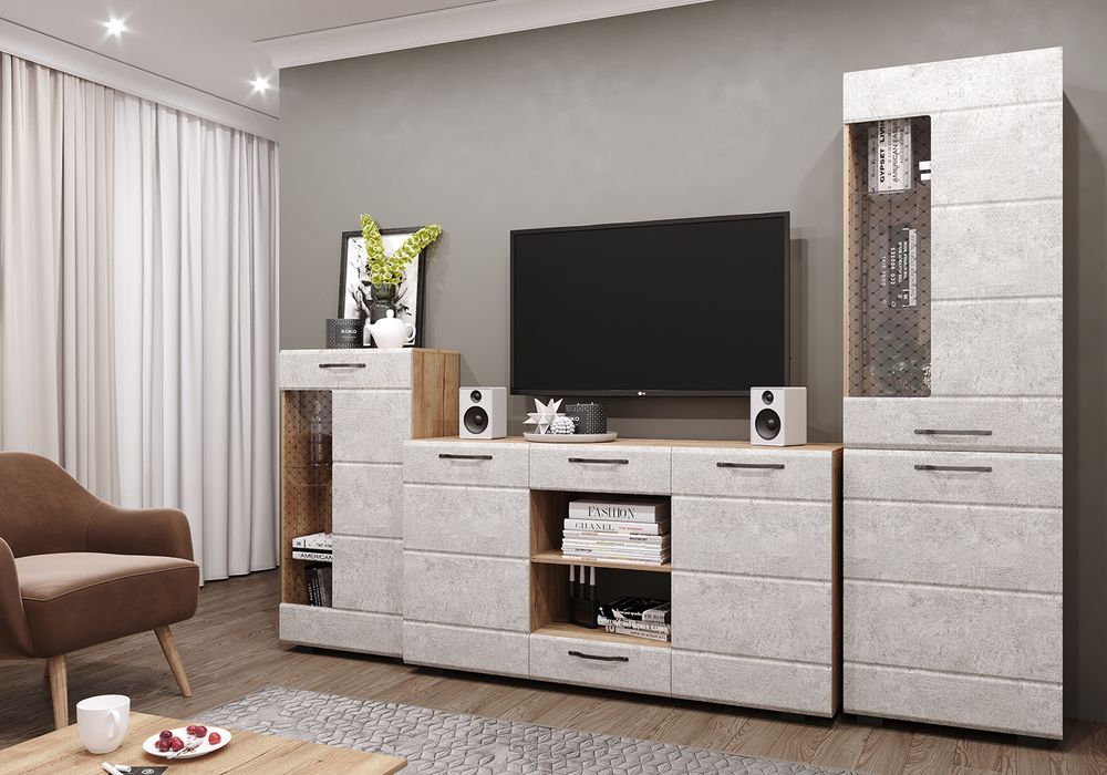 Гостиная 18 "Асти" (дуб бунратти/камень светлый), ЛДСП/МДФ, ДСВ Мебель, г. Пенза