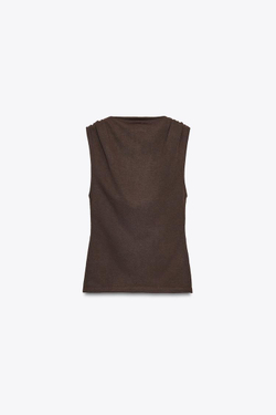 ZARA КОРОТКИЙ ТРИКОТАЖНЫЙ ТОП, КОРИЧНЕВЫЙ