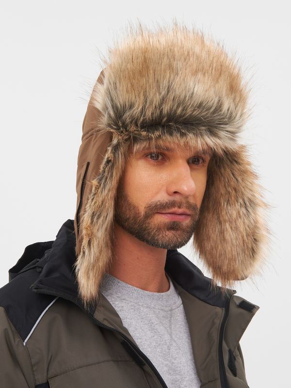 Шапка ушанка с маской Евро Енот ткань Taslan цвет Коричневый