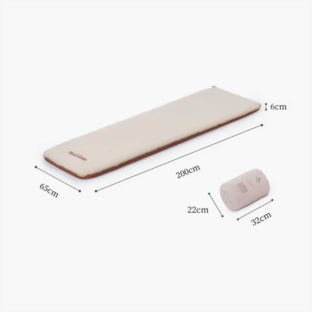 Коврик туристический самонадувной Naturehike NH21FCD11 бежево-коричневый 6см, 6927595793312